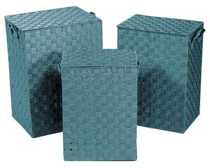Set 3 Ceste Portabiancheria in poliestere verde acqua foderato rettangolare
