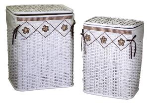Set 2 Ceste Portabiancheria in rattan bianco fodera Claudio marrone rettangolare