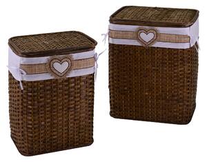 Set 2 Ceste Portabiancheria in rattan serafino noce cuore rettangolare