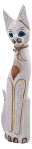 Statuina Gatto in legno bianco beige cm 13x5xh60