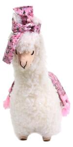 Pupazzo Lama bianco con fiocco fiorellini rosa cm 22x11xh33