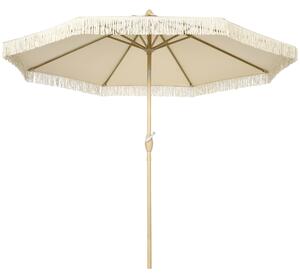 Outsunny Ombrellone da Giardino a Manovella Inclinabile e Palo a 2 Sezioni, Poliestere e Metallo, 2.6x2.4 m, Crema