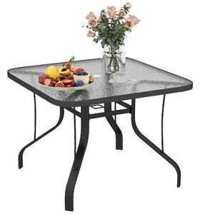 Outsunny Tavolo da Giardino Quadrato a 4 Posti con Piano in Vetro e Foro per Ombrellone Ø54 mm, Nero