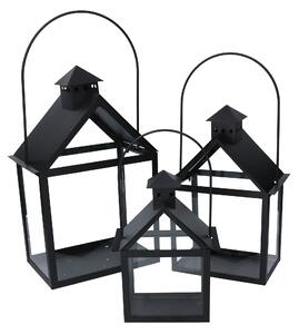 Set 3 Lanterna in metallo nero cm 27x18,2xh41/51