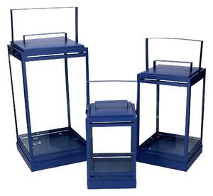 Set 3 Lanterna in metallo blu