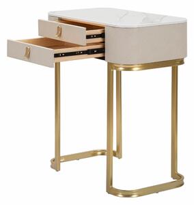 Console in tessuto bianco con piano in simil marmo completa di 2 cassetti, SHINE , Dimensioni 70x40xh 80 cm - Peso 13 kg La struttura in metallo dorato e tessuto imbottito