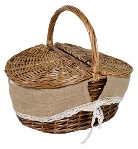 Cestino Pic-nic francesca in vimini fodera juta ovale cm 41x32xh19/24/37