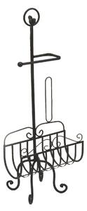 Portarotolo a stelo in metallo nero con portariviste cm 32x27,5xh82
