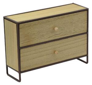 Portatutto in legno e in metallo marrone arrugginito 2 cassetti cm 29x10xh21