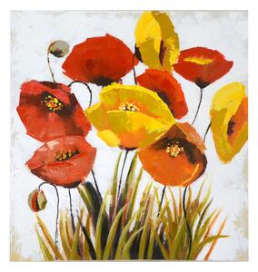 Quadro dipinto papaveri e fiori gialli cm 80x80x4