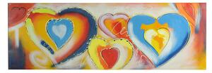 Quadro dipinto astratto cuori cm 50x150x3