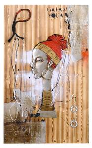 Quadro in legno donna africana con corda cm 60x90x0,5