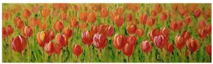 Quadro dipinto fiori rosso rettangolarecm 50x150x3