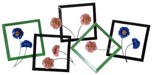 Decorazione da Parete in in metallo blu fucsia verde fiori cm 125,7x61x5,7