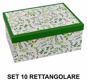 Set 10 Scatole cartone foglie verde bianco rettangolare