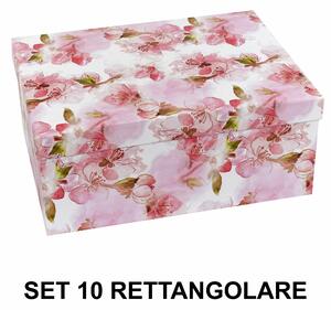 Set 10 Scatole cartone fiori rosa bianco rettangolare