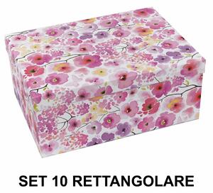 Set 10 Scatole cartone fiori rosa rettangolare