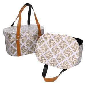 Set 2 Scatole in Similpelle con manici bianco ovale