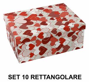 Set 10 Scatole cartone cuori rosso rettangolare