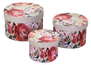 Set 3 Scatole in Similpelle fiori crema tondo