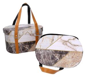 Set 2 Scatole in Similpelle con manici marmo ovale