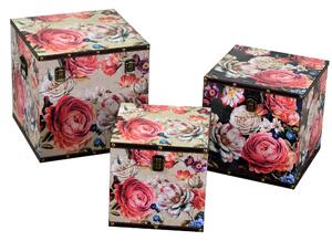 Set 3 Scatole in Similpelle fiori crema quadro