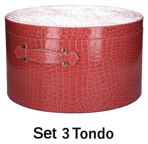 Set 3 Scatole in Similpelle rosso tondo