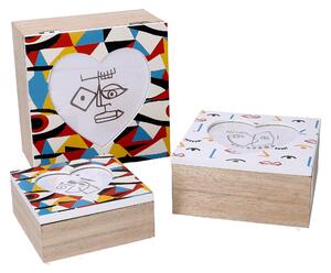 Set 3 Scatole in legno multicolor quadro