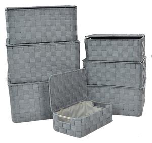 Set 7 Scatole in poliestere grigio rettangolare con manici in metallo