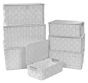 Set 7 Scatole in poliestere bianco rettangolare con manici in metallo