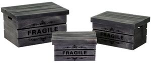 Set 3 Scatole in legno grigio fragile rettangolare