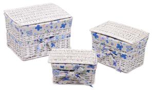 Set 3 Scatole in vimini spaccato sam bianco rettangolare