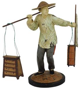 Statua in resina mercante con bastone cm 12x20xh24