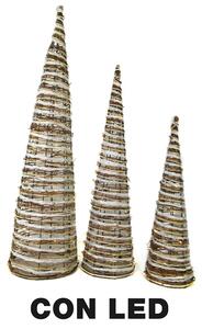 Set 3 Mini Albero di Natale a cono con Led naturale