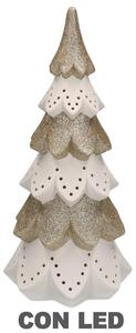 Albero di Natale in ceramica bianco oro con Led cm Ø14xh29