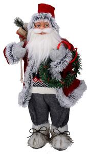 Pupazzo Babbo Natale in Tessuto con regali e ghirlanda grigio rosso cm 40x23,5xh80