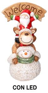 Pupazzo Babbo Natale con Led in Resina con renna e pupazzo cm 27,5x20xh48