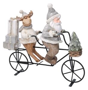 Pupazzo Babbo Natale in ceramica con renna grigio cm 29,5x9,5xh28