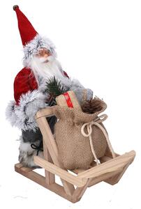 Pupazzo Babbo Natale in Tessuto con slitta regali grigio rosso cm 33x12xh30