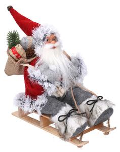 Pupazzo Babbo Natale in Tessuto su slitta grigio rosso cm 33x12xh30