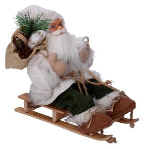 Pupazzo Babbo Natale in Tessuto su slitta verde bianco cm 33x12xh30