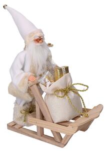 Pupazzo Babbo Natale in Tessuto con slitta regali bianco oro cm 33x12xh30