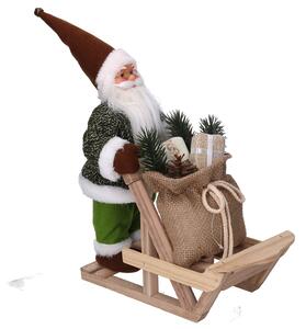 Pupazzo Babbo Natale in Tessuto con slitta verde cm 33x12xh30
