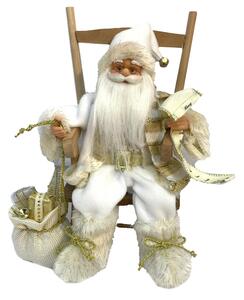 Pupazzo Babbo Natale in Tessuto su sedia bianco oro cm 23x22,5xh30