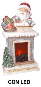 Camino in Resina con Led e babbo natale grigio cm 31,5x23xh56