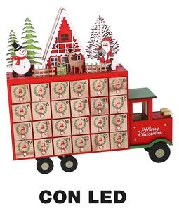 Calendario dell'Avvento in Legno con Led furgone rosso cm 32x7xh32