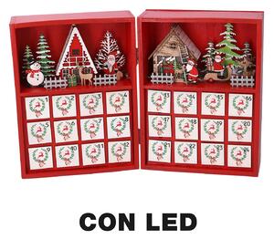 Calendario dell'Avvento in Legno con Led rosso cm 36x6xh24