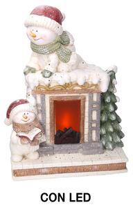 Camino in Resina con Led e pupazzo di neve bianco cm 41x22,5xh52