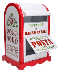 Cassetta posta di Babbo Natale Natalizia 20x22,5xh33 cm in Metallo rosso bianco