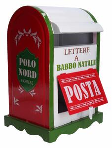 Cassetta posta di Babbo Natale Natalizia 20x22,5xh33 cm in Metallo verde bianco